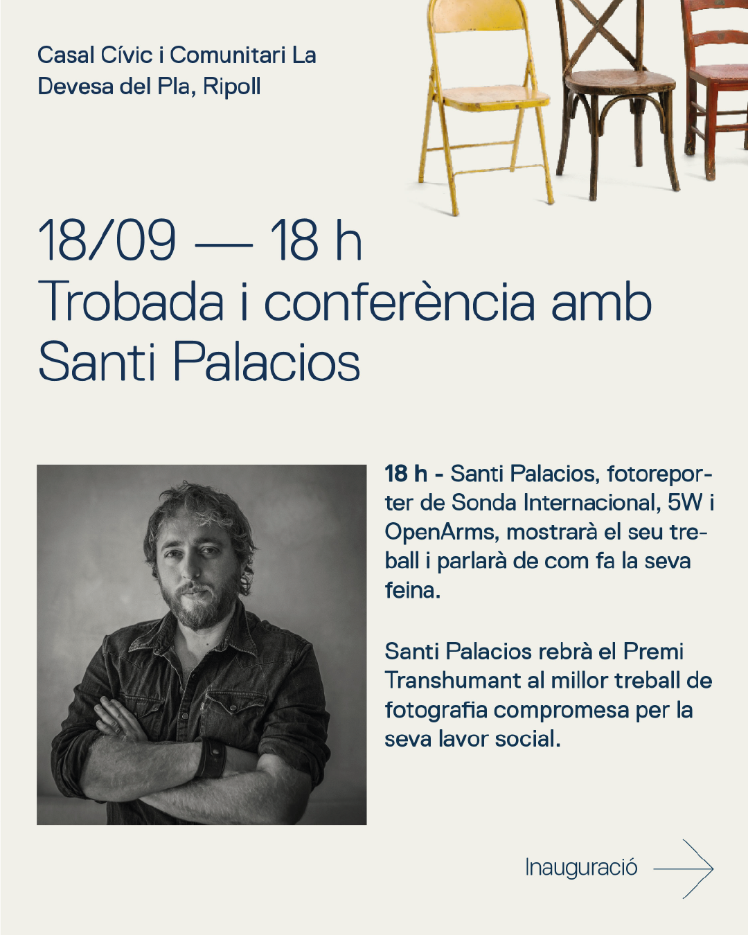 18.09.26 Trobada i conferència amb Santi Palacios, fotoreporter de Sonda Internacional, 5W i OpenArms